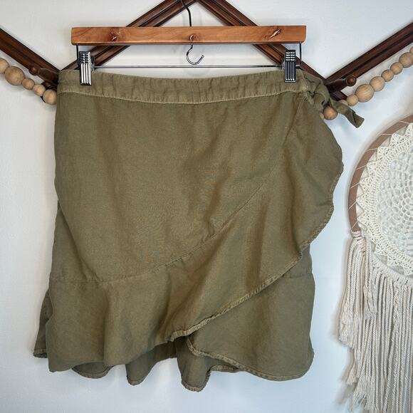 O'Neill Green Linen Blend Wrap Skirt - Picture 1 of 6